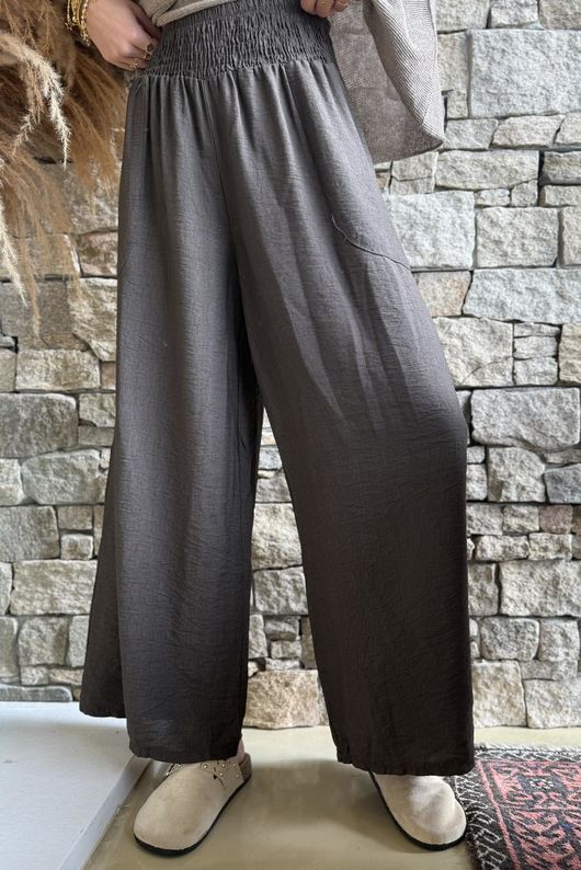Basso Shirring Wide Leg Pant Chocolate